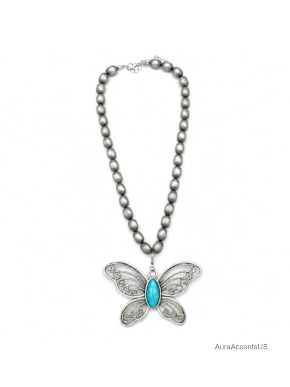 Butterfly Pendant Necklace Beaded Choker Zinc Alloy Adjustable Boho Western